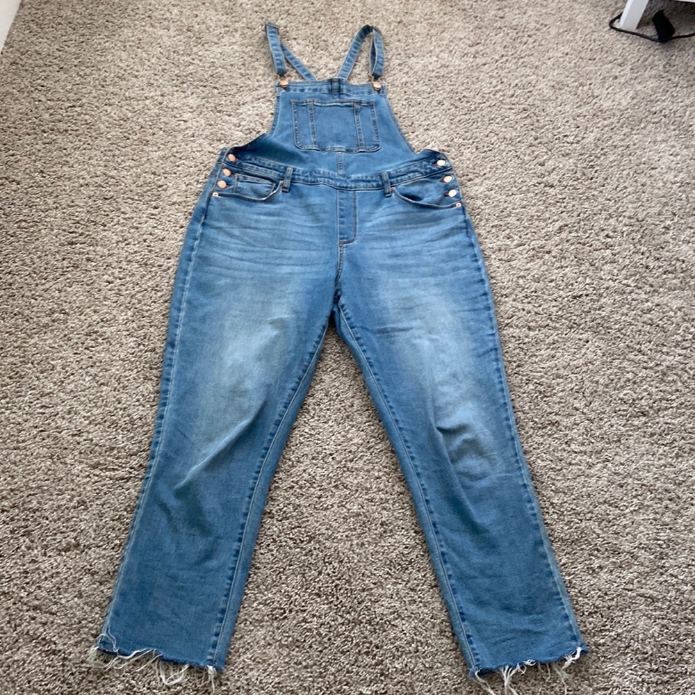 Universal Thread High Rise Raw Hem Taper Denim Cropped Overalls, SZ 12